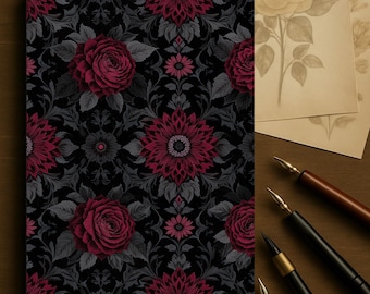 Carnet floral gothique victorien : carnet à couverture rigide bordeaux et gris