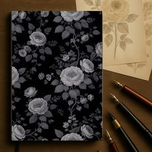 White & Grey Rose Gothic Journal: Dark Floral Hardcover Notizbuch