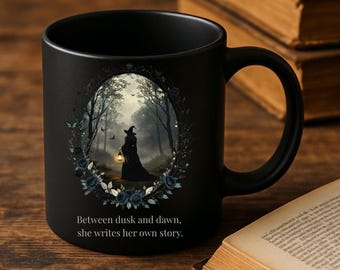 Vintage Witch Mug, Gothic Witchy Coffee Cup, Lantern in Forest Art, Dark Cottagecore Mug, Book of Shadows Gift, Witch Aesthetic Drinkware