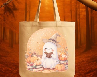 Bolsa de tela con fantasmas de libros, bolsa de lona con fantasmas leyendo libros, regalo de Halloween de brujas, bolsa de tela espeluznante para amantes de los libros