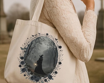 Bolsa de lona vintage de bruja: regalo para amantes de los libros con un toque gótico cottagecore