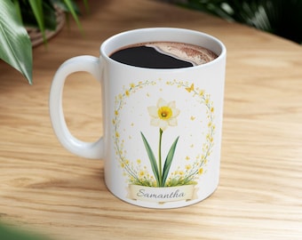 Personlig decembermugg med födelseblomma: Narcissblommig gåva