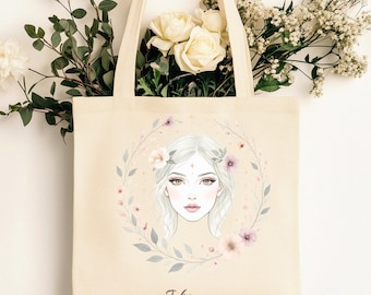 Bolsa de tela con el signo del zodiaco Virgo: lona floral celestial personalizada