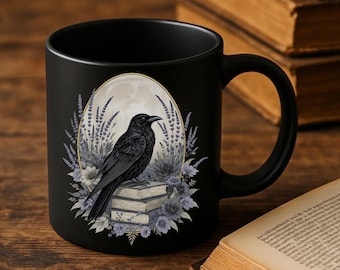 Gothic Crow Coffee Mug: Dark Floral Witchy Book Lover Gift