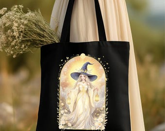 Light Witch Tote Bag: Whimsical Cottagecore Canvas Bag