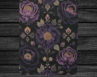 Dark Purple Floral Blanket, Moody Cottagecore Throw, Gothic Floral Home Decor, Black Aesthetic Blanket, Cozy Dark Academia Throw