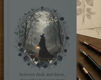 Vintage Witch Journal, Gothic Hardcover Notebook, Dark Cottagecore Witchy Journal, Lantern in Forest Art, Book of Shadows, Gift for Her