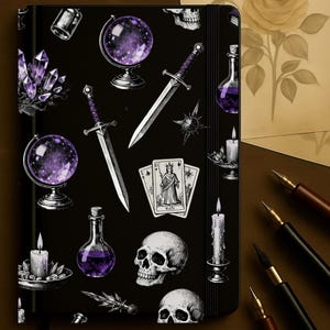 Gothic Witchy Journal: Skulls, Crystals & Candles - Dark Purple Grimoire
