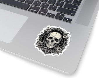 Gothic Skull Sticker: Dark Roses, Ornate Frame - Witchy Decor