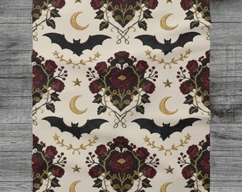 Gothic Bat Moon Blanket,  Dark Floral Sherpa Fleece Throw, Victorian Gothmas Home Décor, Black and Gold Crescent Moon Blanket