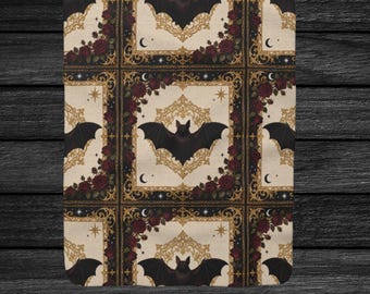 Gothic Cottagecore Bat & Burgundy Rose Sherpa Fleece Blanket