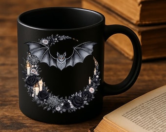 Tazza gotica con luna crescente e pipistrello: tazza da caffè stregata Dark Academia