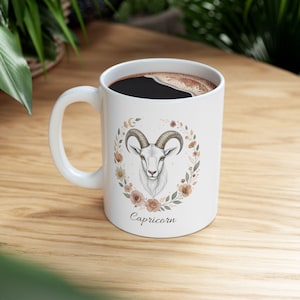 Capricorn Zodiac Mug, Personalized Astrology Goat Mug, Celestial Floral Capricorn Gift, Capricorn Birthday Mug