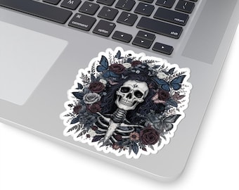 Skull Sticker: Gothic Florals & Butterflies - Witchy Soft Goth Decor