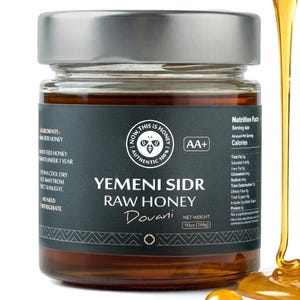 Raw Yemeni Sidr Honey AA+ in Glass Jar, Unpasteurized & Unfiltered Doani Honey