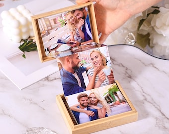Personalized Pull Out Photo Box, Engraved Wooden Keepsake, Photo Album Alternative