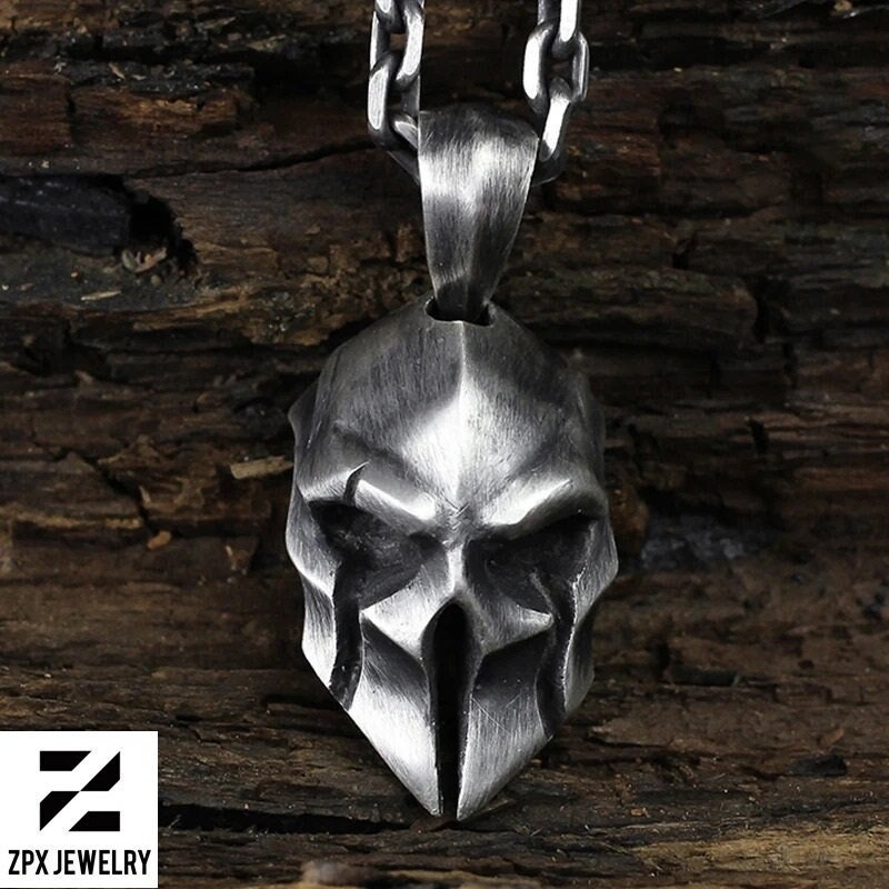 Skull Roman Helmet Mask Knight Warrior Pendant Necklace Men's Exquisite Handmade Jewelry