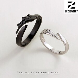 How to Train Your Dragon Couple Ring Set Couple Silver Color Black Color Angel Devil Wings Adjustable Ring Gift