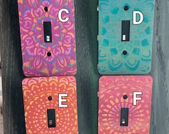 Hand painted mandala wood switch plate covers