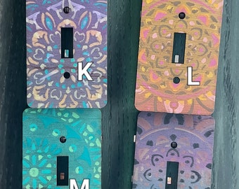 Hand painted mandala wood switch plate covers