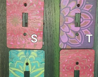 Hand painted mandala wood switch plate covers