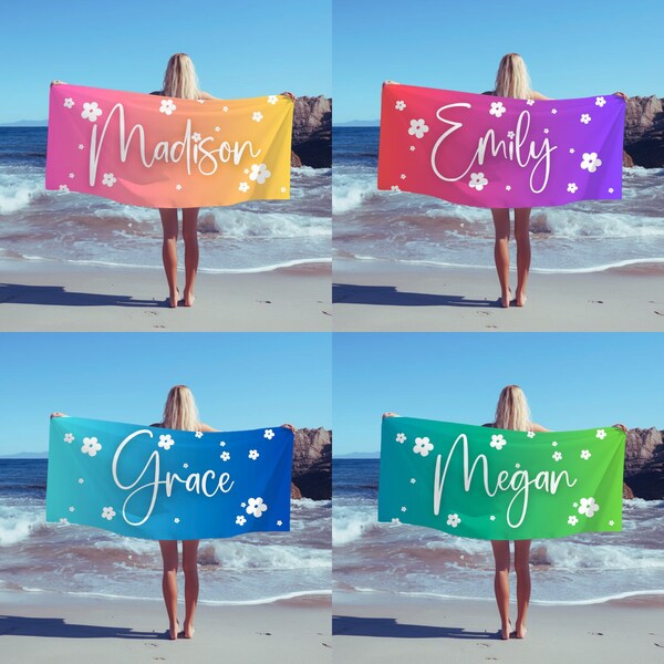 Personalisiertes Retro Gänseblümchen Strandtuch mit Name, buntes kundenspezifisches Strandtuchgeschenk, für Geburtstags-Lache-Party-Geschenk für Freundinnen oder Strand-Bach