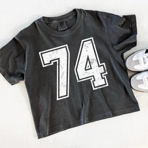 Custom Number Comfort Colors Cropped Tee Varsity Football Team Big Letter Shirt, Sports Player Gifts for Football Mom Game Day Spirit TShirt