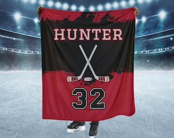 Personalized Hockey Blanket with Name, Customized Hockey Team Player Gifts Custom Boys Sports Team High School Grad Gift Ideas for Him Son