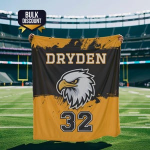 School Mascot Blanket for Team Sports Players, Personalized with Your Name, Gift Ideas for Kid Athletes, School Spirit Stadium Sherpa Throw