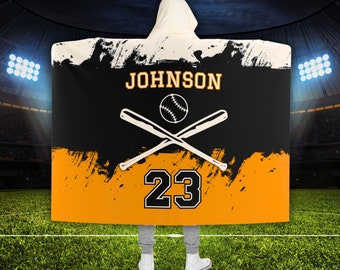 Manta de béisbol con capucha personalizada con nombre y número, manta de jugador de equipo infantil con capucha, regalo personalizado para graduados de secundaria y equipo deportivo.