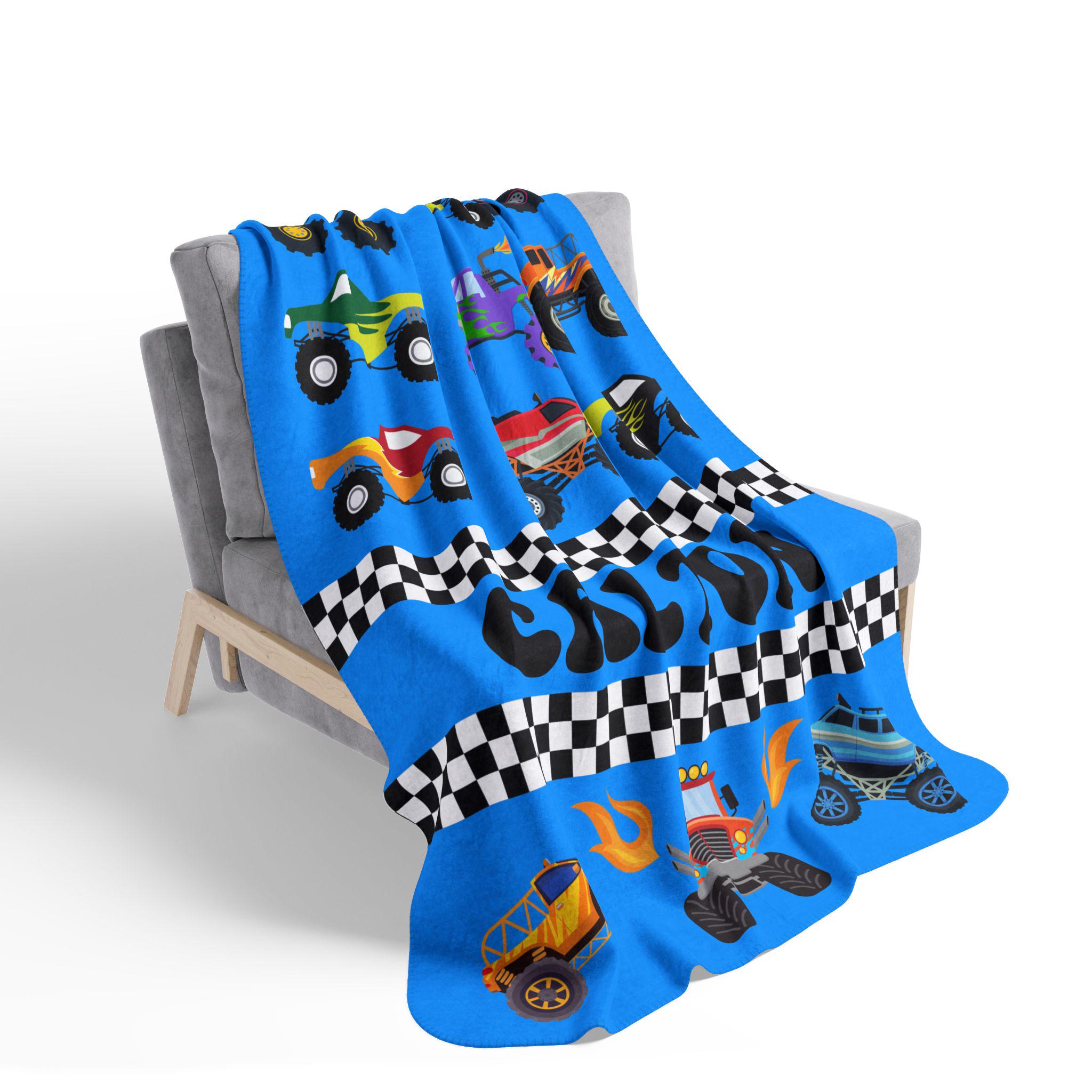 Monster Truck Name Blanket Personalized Monster Truck Blanket Name Blanket for Boy Baby Boy Gift Kids Colorful Blanket Toddler Cute Boy Gift
