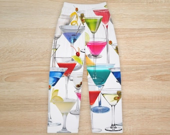 Cocktail Pajamas, Martini Pajama Pants for Her, Cute Trendy Plus Size pj pants Matching Holiday Drinking Pajamas Womens Funny Christmas Gift