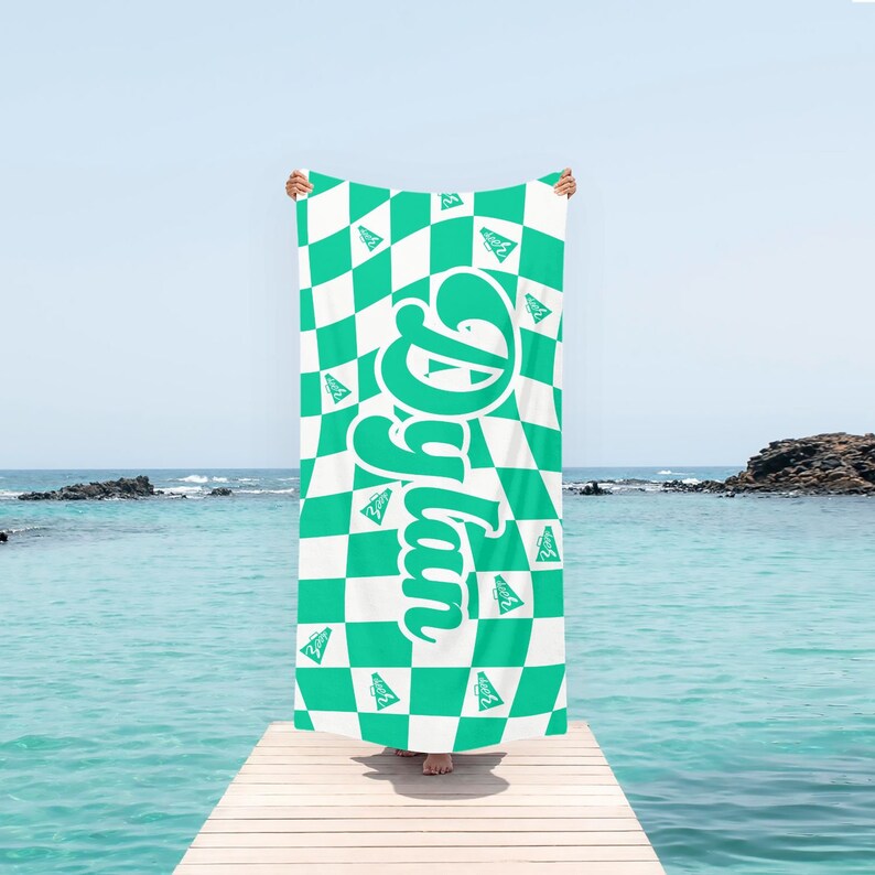 Custom Cheer Team Towel CHECKERS Pattern Beach Towel With Name