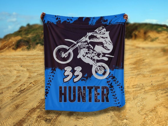 Personalized Motocross Blanket, Dirt Bike Blanket Gift for Him, Custom Name, Cozy Fleece Blankets for Son Grandson Moto Cross Racer from Dad