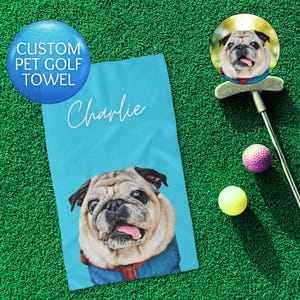 Personalized Pet Golf Towel Funny Dog Face Photo on Golf Bag Towel Custom Accessory for Men and Women Golfer Stocking Stuffer Christmas Gift