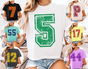 Maglietta corta Varsity Crop Top Comfort Colors, personalizzata con il numero di maglia del giocatore della squadra di football, magliette Sporty Mom Game Day Spirit