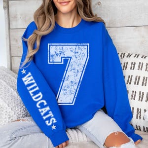 Custom Varsity Letter Sweatshirt Distressed Big Giant Number Personalized Sports Shirt w\ Sleeve Print for Senior Night Gift University 2026