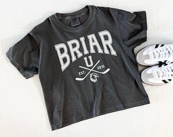 Camiseta de hockey de la Universidad Briar - Camiseta corta holgada de colores cómodos, top corto de hockey personalizado del campus