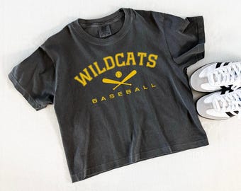 Komfortfarben Boxy Baseball Tee Team Shirt - Personalisierte Baumwolle Softball Mom Crop Tshirt, Spieler und Wags