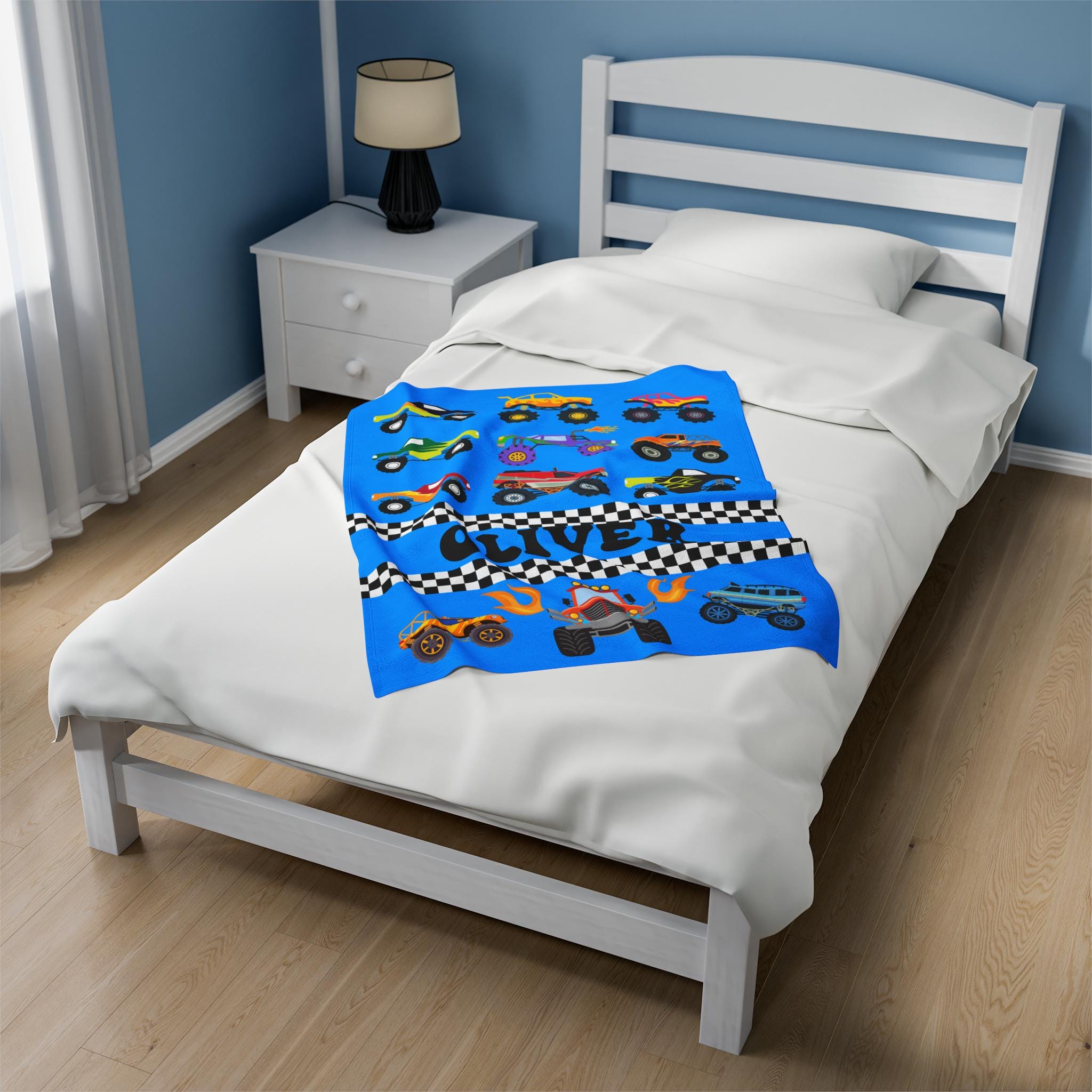 Monster Truck Name Blanket Personalized Monster Truck Blanket Name Blanket for Boy Baby Boy Gift Kids Colorful Blanket Toddler Cute Boy Gift