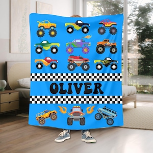 Monster Truck Name Blanket Personalized Monster Truck Blanket Name Blanket for Boy Baby Boy Gift Kids Colorful Blanket Toddler Cute Boy Gift