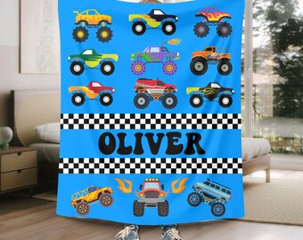 Monster Truck Name Blanket Personalized Monster Truck Blanket Name Blanket for Boy Baby Boy Gift Kids Colorful Blanket Toddler Cute Boy Gift