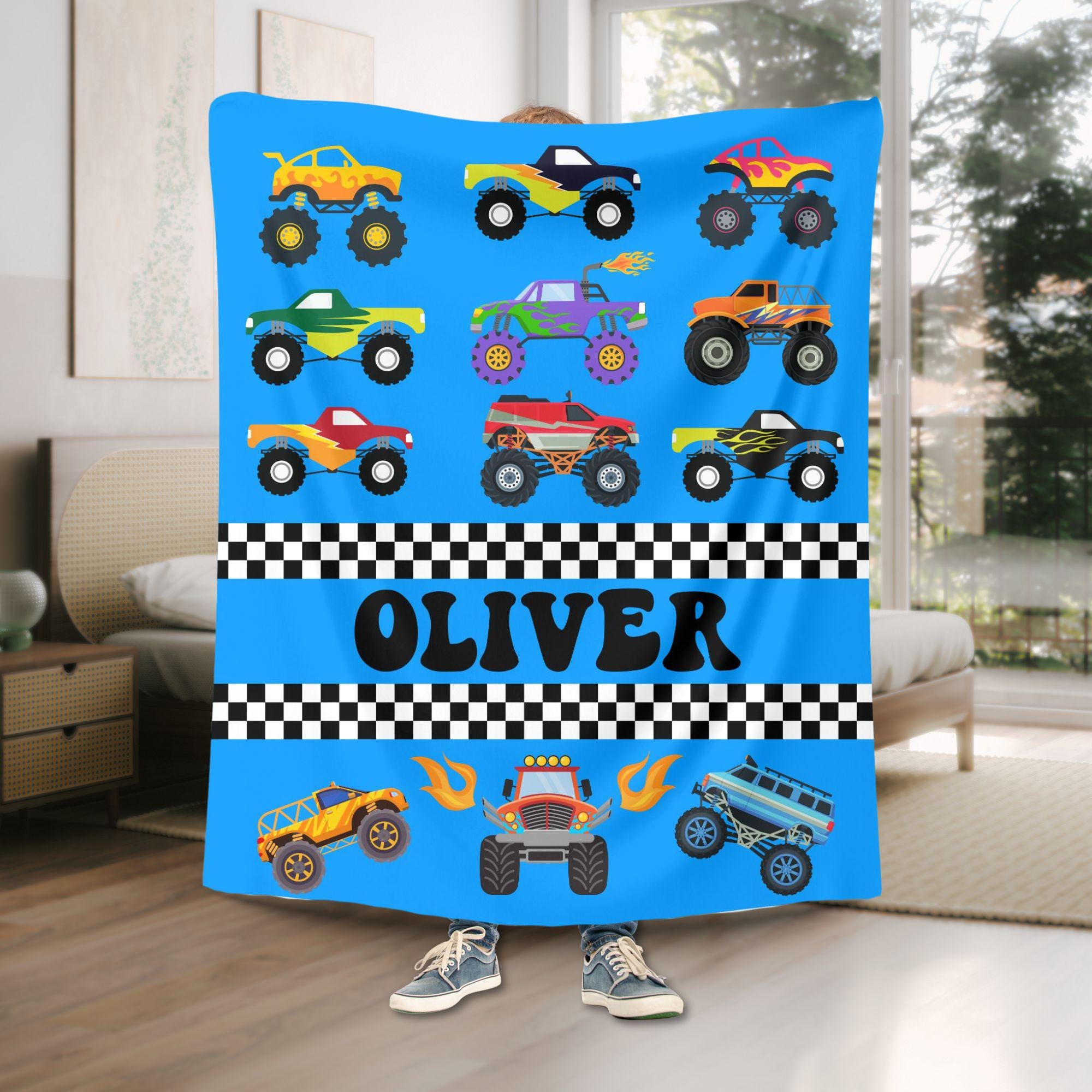 Monster Truck Name Blanket Personalized Monster Truck Blanket Name Blanket for Boy Baby Boy Gift Kids Colorful Blanket Toddler Cute Boy Gift