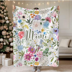 Mimi Decke, personalisierte Decke für Oma mit Namen, Benutzerdefinierte Geburtstagsgeschenke für Sie, rustikaler Vintage-Stil mit Blumen, Weihnachtsgeschenkidee