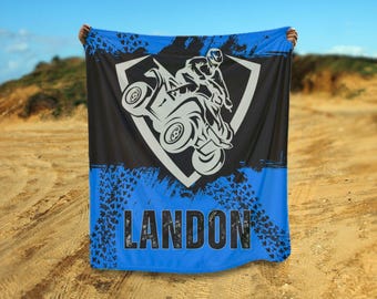 Cobertor de quadriciclo personalizado para crianças, cobertor para amantes de corridas de motocross, presente para ele, nome personalizado, cobertores de lã aconchegantes para filho e neto do pai