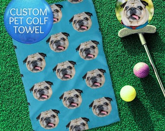 Asciugamano da golf personalizzato con foto divertente del muso del cane sulla sacca da golf. Accessorio personalizzato per golfisti uomini e donne. Idea regalo perfetta per Natale o come piccolo pensierino.