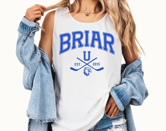 Camiseta sin mangas de hockey de la Universidad Briar - Camiseta de hockey personalizada Comfort Colors para el campus