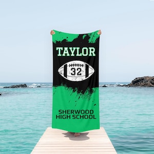 Football Towel Personalized with Name, Customized School Team Towel Custom Sports Team Beach Towel Teenager Teen Tween Boy or Girl Gift Idea