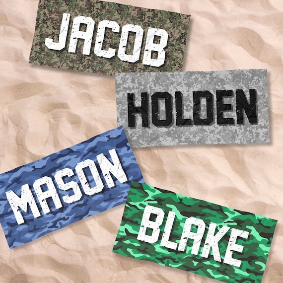 Camo Kids Towel with Name, Custom Camo Beach Towel for Boys, Kids Vacation Towel Gifts for Boy Birthday Party Blue Camouflage Print