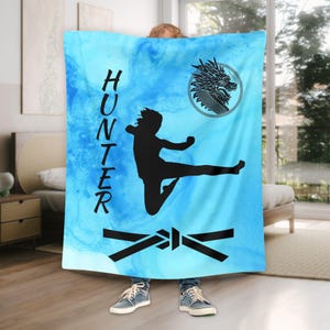 Taekwondo Gift Blanket Personalized Custom with Name Christmas Gift Idea for Karate Teens Tweens Martial Arts Birthday Gifts for Boys Girls
